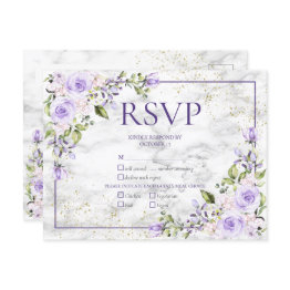 Small Lilac Lavender Gold Marble Floral Wedding Rsvp Invitation Postinvitations Front View