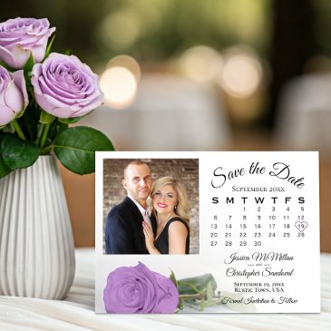 lilac purple rose elegant wedding calendar & photo save the date