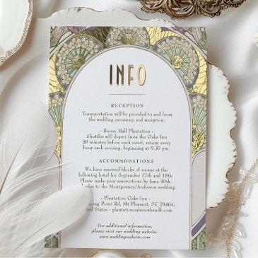 lilac purple wedding info vintage nouveau mucha foil holiday postinvitations