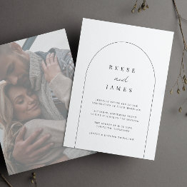 Small Line Arch | Modern Minimal Faded Photo Wedding Invitation Front View