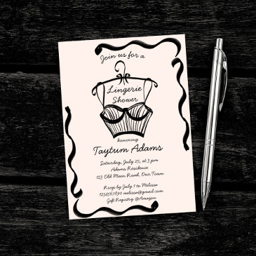 lingerie bridal shower wavy border sketch invitation