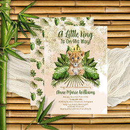Small Lion Cub A Little King Is On His Way Baby Shower Invitation Front View