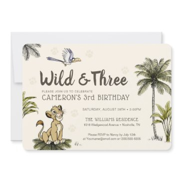 lion king wild and three birthday invitation