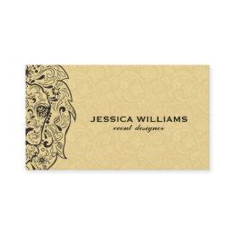 Small Lion Sugar Skull & Beige Paisley Business Invitations Front View