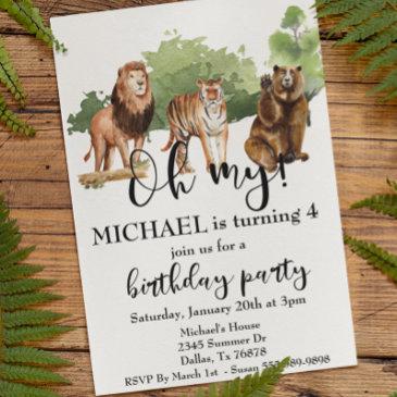 lion tiger bear oh my jungle theme watercolor invitation