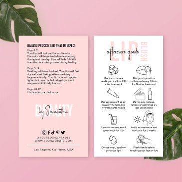 lip blushing aftercare instructions pink beauty business invitations