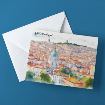 lisbon portgual watercolor panorama view postinvitations