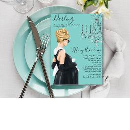 Small Little Black Dress Blue Glam Baby Shower Invitation Front View