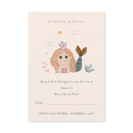 Small Little Blush Mermaid Diaper Raffle Baby Shower Enclosure Invitations Front View