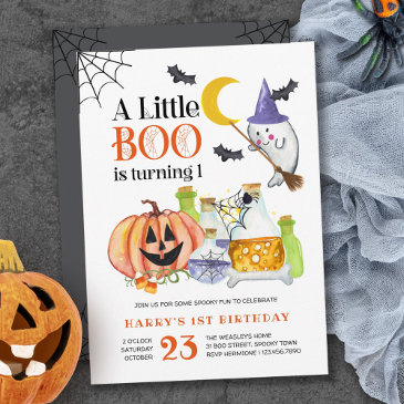 little boo halloween ghost and potion 1st birthday invitation