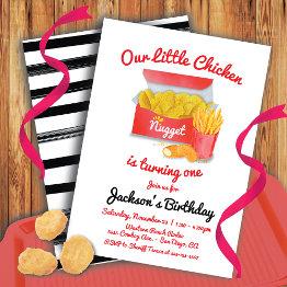Small Little Chicken Nugget Birthday Party Invitation Front View