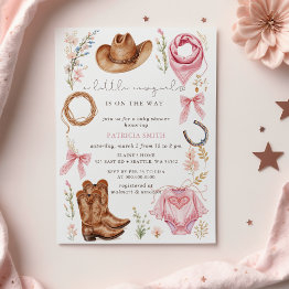 Small Little Cowgirl Is On The Way Girl Baby Shower Invitation Front View