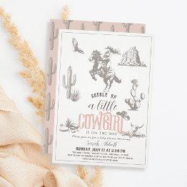 Small Little Cowgirl Western Pink Girl Baby Shower Invitation Front View