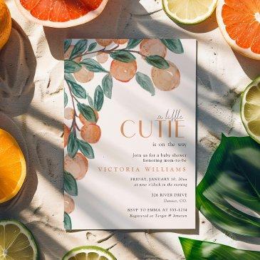 little cutie citrus oranges green leaf baby shower invitation