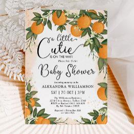 Small Little Cutie Clementine Orange Citrus Baby Shower Invitation Front View
