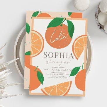 little cutie modern orange 1st birthday invitation
