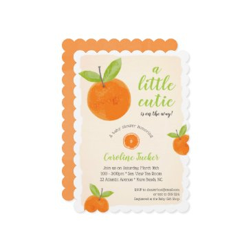little cutie orange green watercolor baby shower invitation