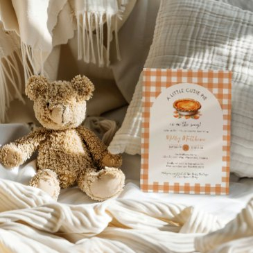 little cutie pie fall pumpkin gingham baby shower invitation