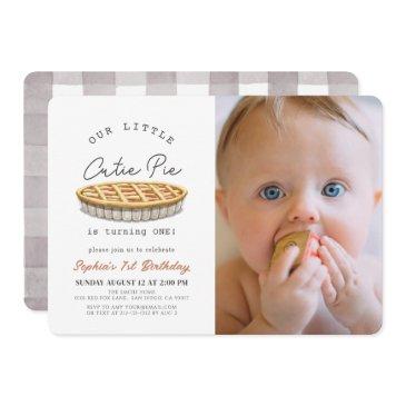 little cutie pie fall white 1st birthday photo invitation