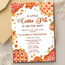 Small Little Cutie Pie Pumpkin Fall Boy Girl Baby Shower Invitation Front View
