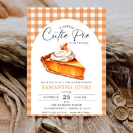 Small Little Cutie Pie Pumpkin Fall Gingham Baby Shower Invitation Front View