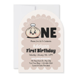 Small Little Dumpling Bao Dim Sum Girl 1st Birthday Invitation Front View