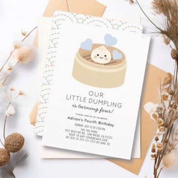 little dumpling blue boy birthday invitation
