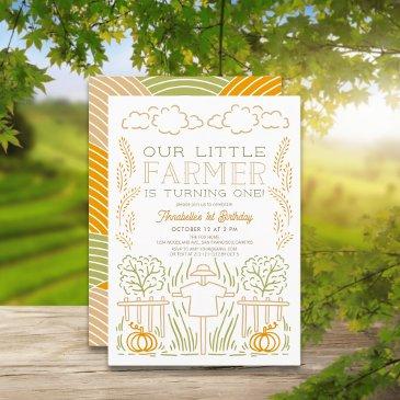 little farmer harvest scarecrow 1st birthday invitation