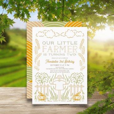 little farmer harvest scarecrow kids birthday invitation