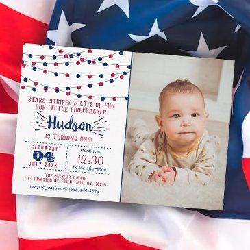 little firecracker 4th of july photo 1st birthday invitation