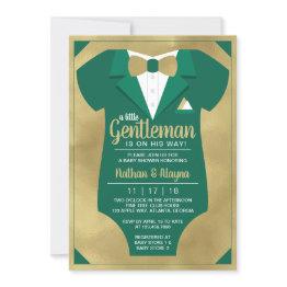 Small Little Gentleman Baby Shower Invitation, Tuxedo In Invitation Front View