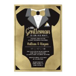 Small Little Gentleman Baby Shower Invitation, Tuxedo Invitation Front View