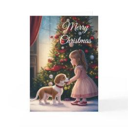 Small Little Girl & Dog-love & Friendship Christmas Invitations Front View