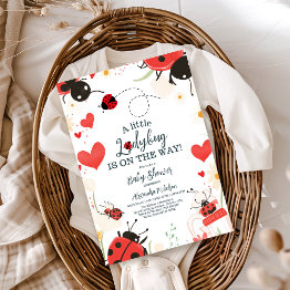 Small Little Ladybug Girl Baby Shower Invitation Front View