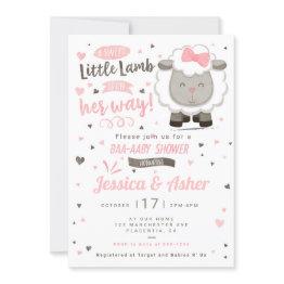 Small Little Lamb Sheep Baby Girl Shower Invitation Front View