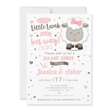 little lamb sheep baby girl shower invitation