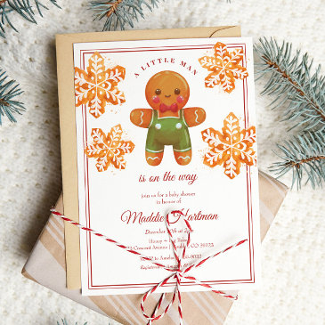little man gingerbread man christmas baby shower invitation