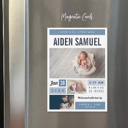 Small Little Man Magnetic Photo Birth Announcement Front View