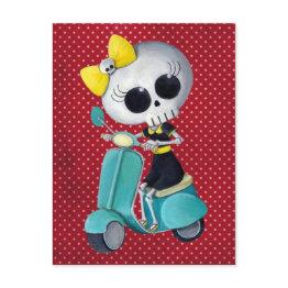 Small Little Miss Death On Scooter Postinvitations Front View