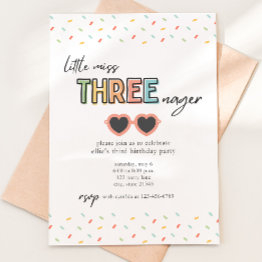 Small Little Miss Threenager 3rd Birthday Invitation Front View