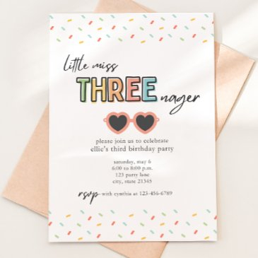 little miss threenager 3rd birthday invitation