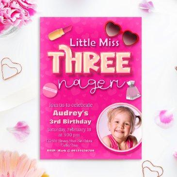 little miss threenager - girl 3rd birthday invitation