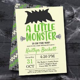 Small Little Monster Halloween Baby Shower Invitation Front View