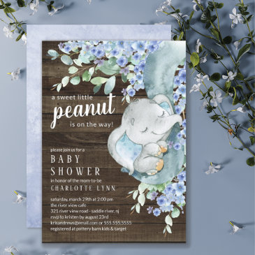 little peanut elephant boys baby shower invitation