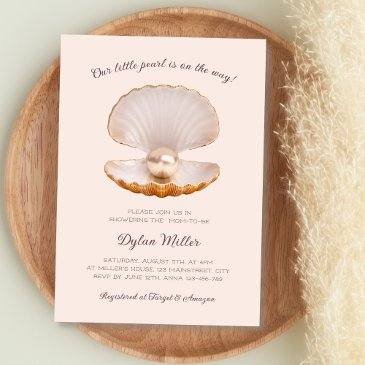 little pearl seashell beach girl baby shower invitation
