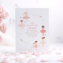 Small Little Pretty Ballerinas Ballet Birthday Party Invitation Front View