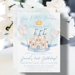 Small Little Prince Fairytale Gold Crown 2nd Birthday Invitation Front View