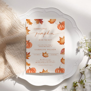little pumpkin baby shower fall burnt orange invitation
