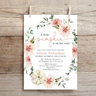 little pumpkin fall blush pink floral greenery invitation