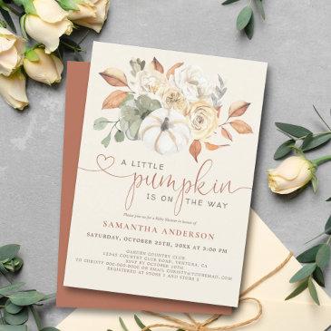 little pumpkin fall floral watercolor baby shower invitation